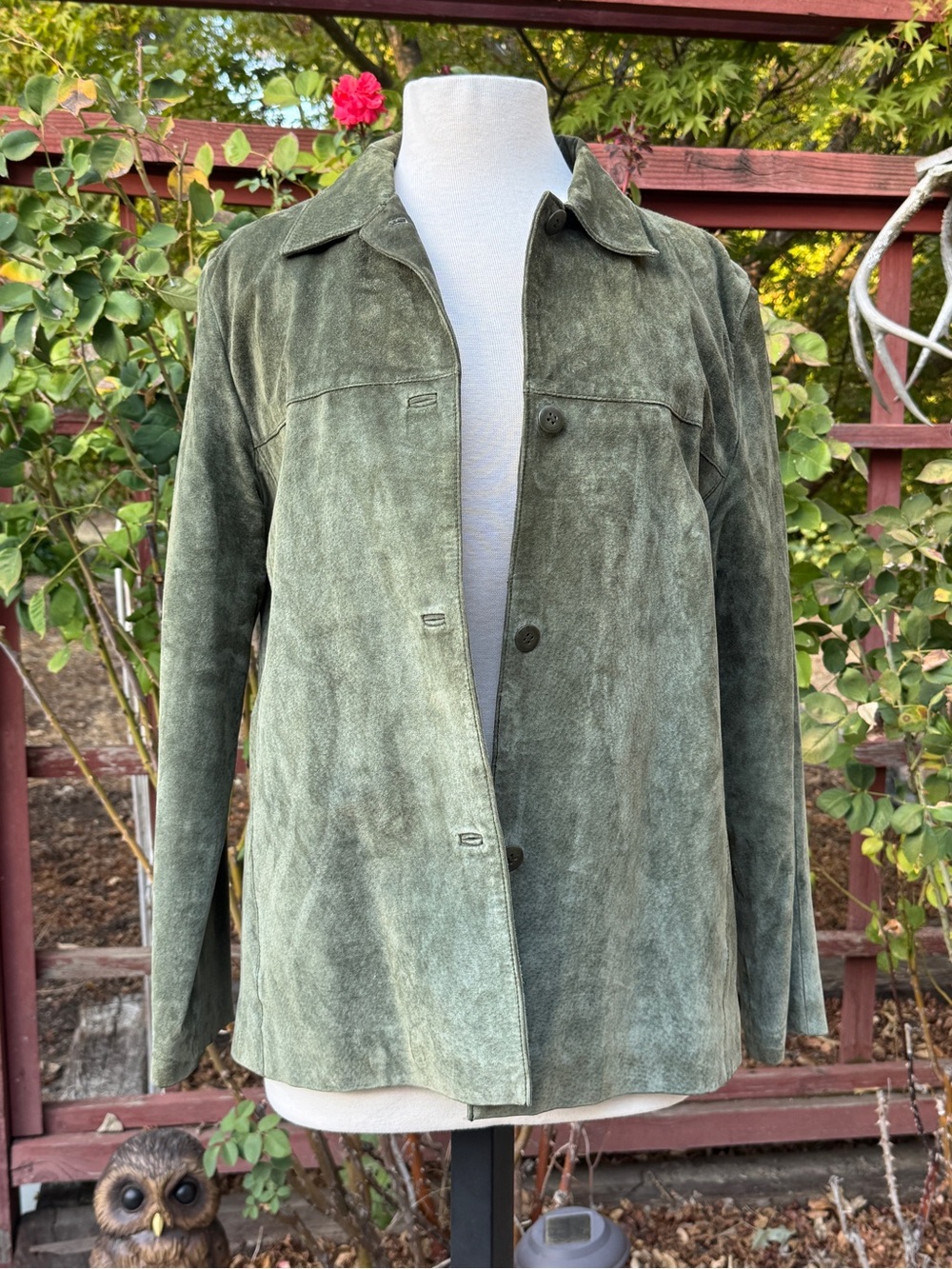Vintage Olive Suede Button-Front Jacket
